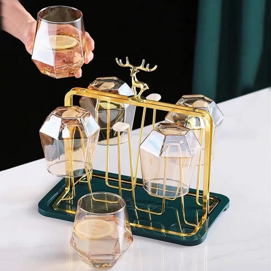 Deer Golden Glass Storage Rack Stand With Drain Tray