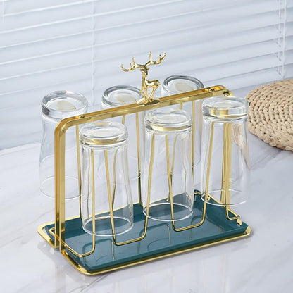 Deer Golden Glass Storage Rack Stand With Drain Tray