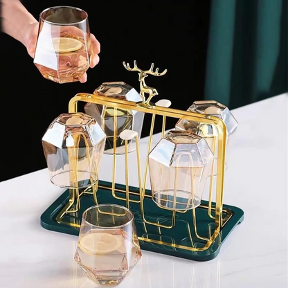 Deer Golden Glass Storage Rack Stand With Drain Tray