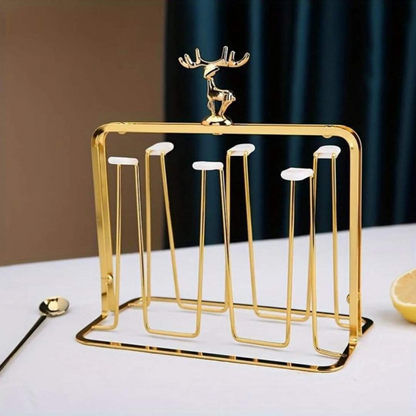 Deer Golden Glass Storage Rack Stand With Drain Tray