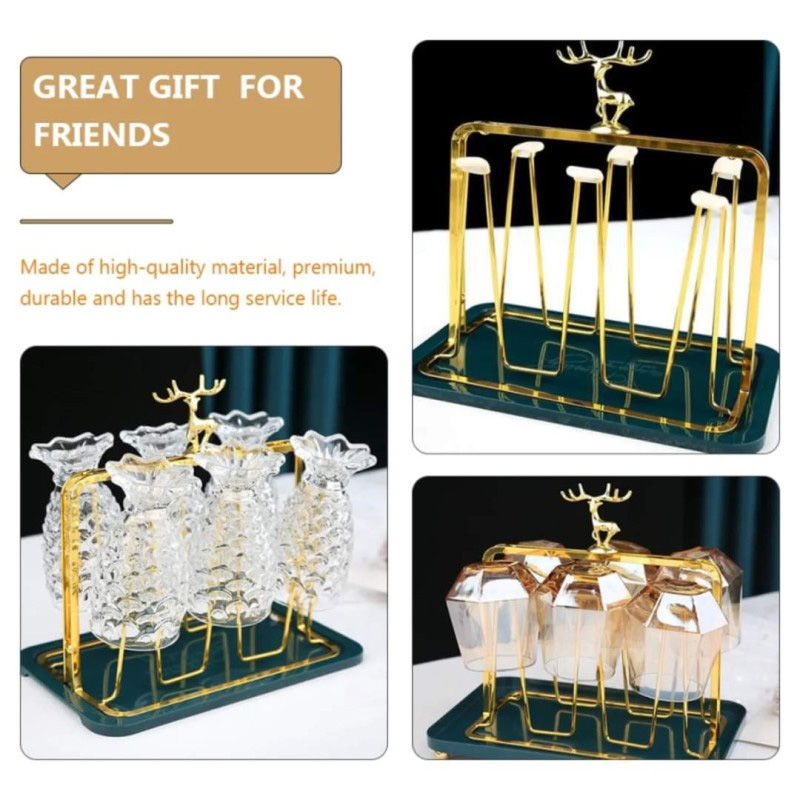 Deer Golden Glass Storage Rack Stand With Drain Tray