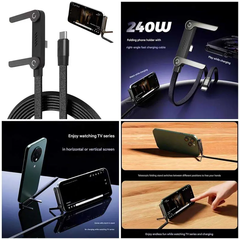 240W Fast Type C Charging Cable with Built in Phone Stand (Generic Quality)