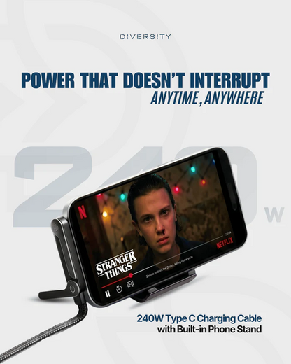 240W Fast Type C Charging Cable with Built in Phone Stand (Generic Quality)