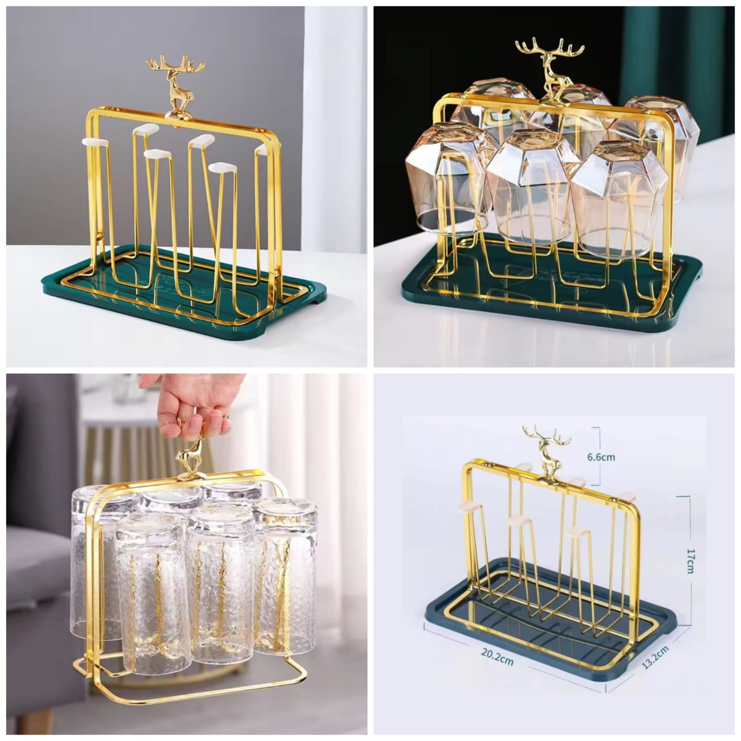 Deer Golden Glass Storage Rack Stand With Drain Tray
