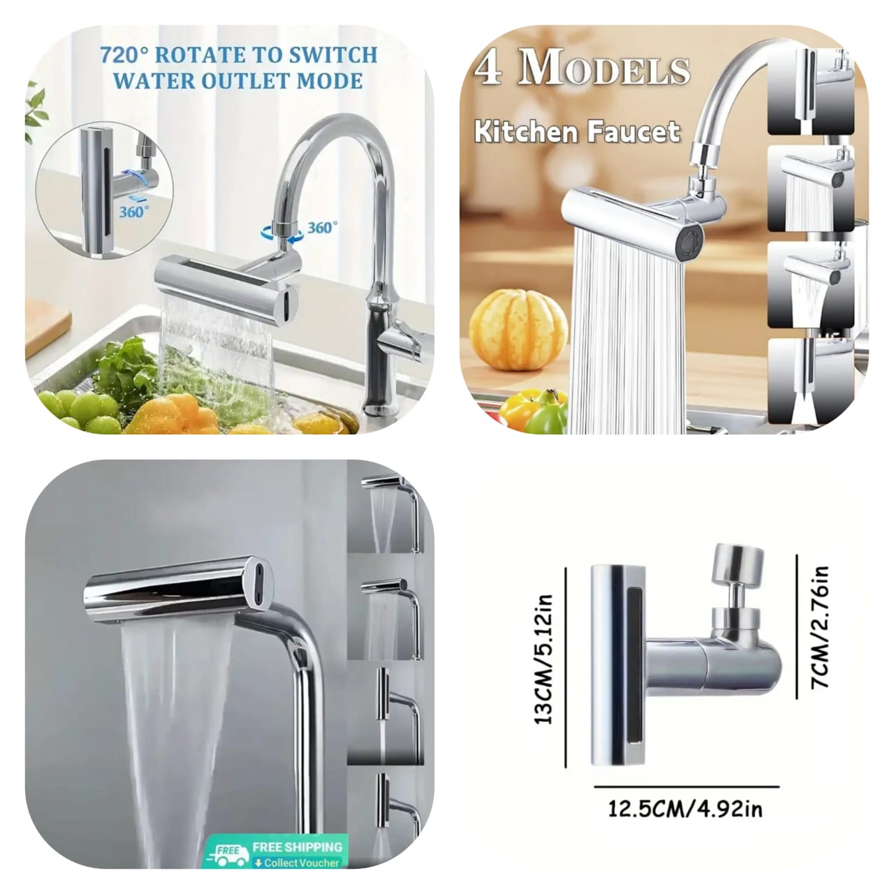 4 in1 Luxury 360 Degree Rotating Kitchen Washroom Faucet