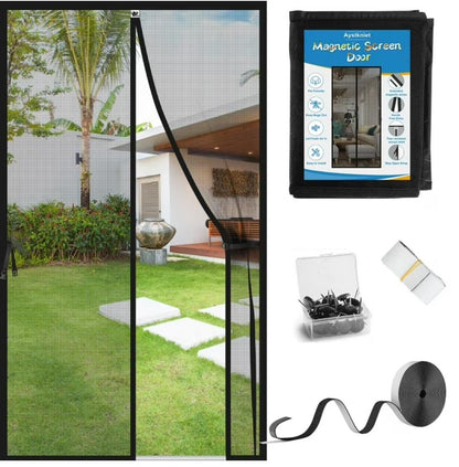 New Magnetic Screen Door, No Drilling Needed, Anti-Mosquito Fly Curtain