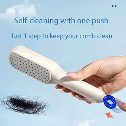 Portable Telescopic Self Cleaning Hair Brush, One-Click Cleaning Telescopic Hair Comb, Anti-Static Telescopic Hairbrush, Anti-Hair Entangled Automatic Cleaning Portable Comb