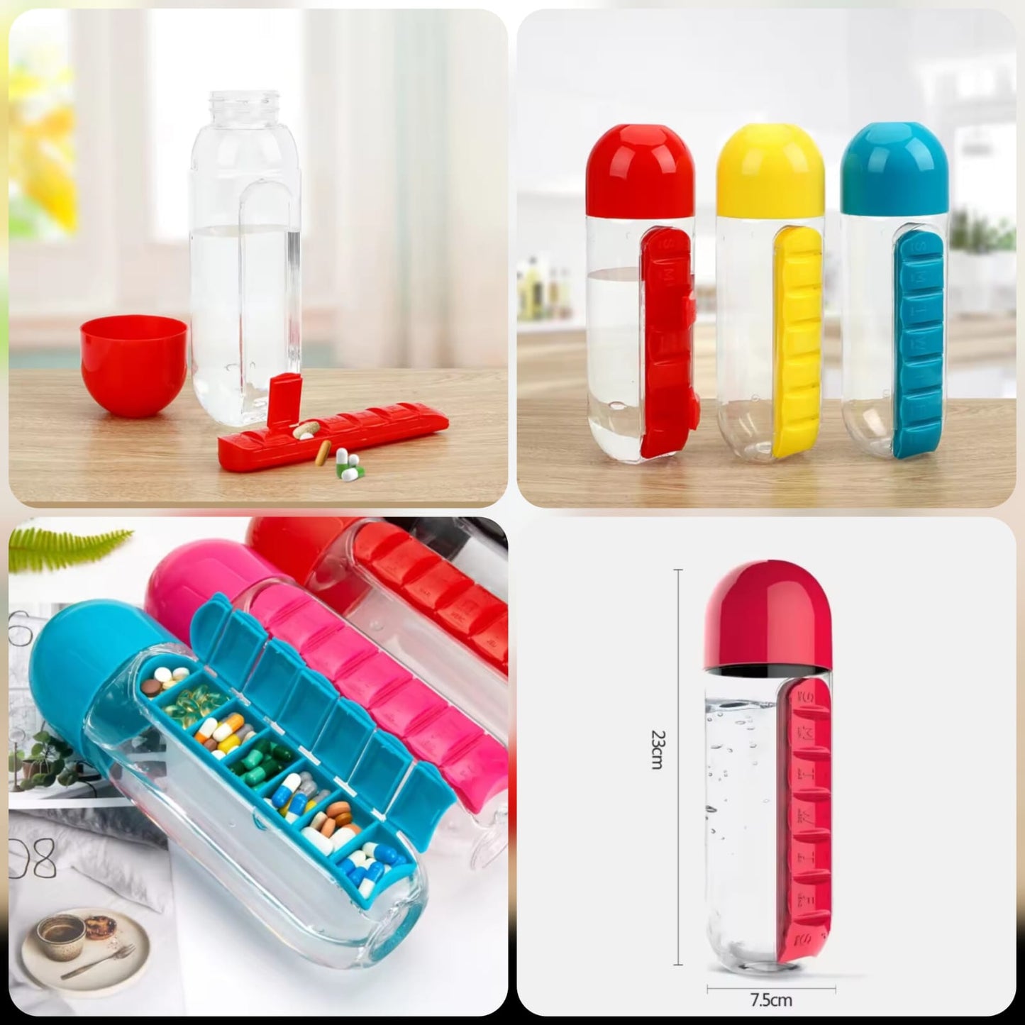 Pill Bottle / Water Bottle with Pill Box