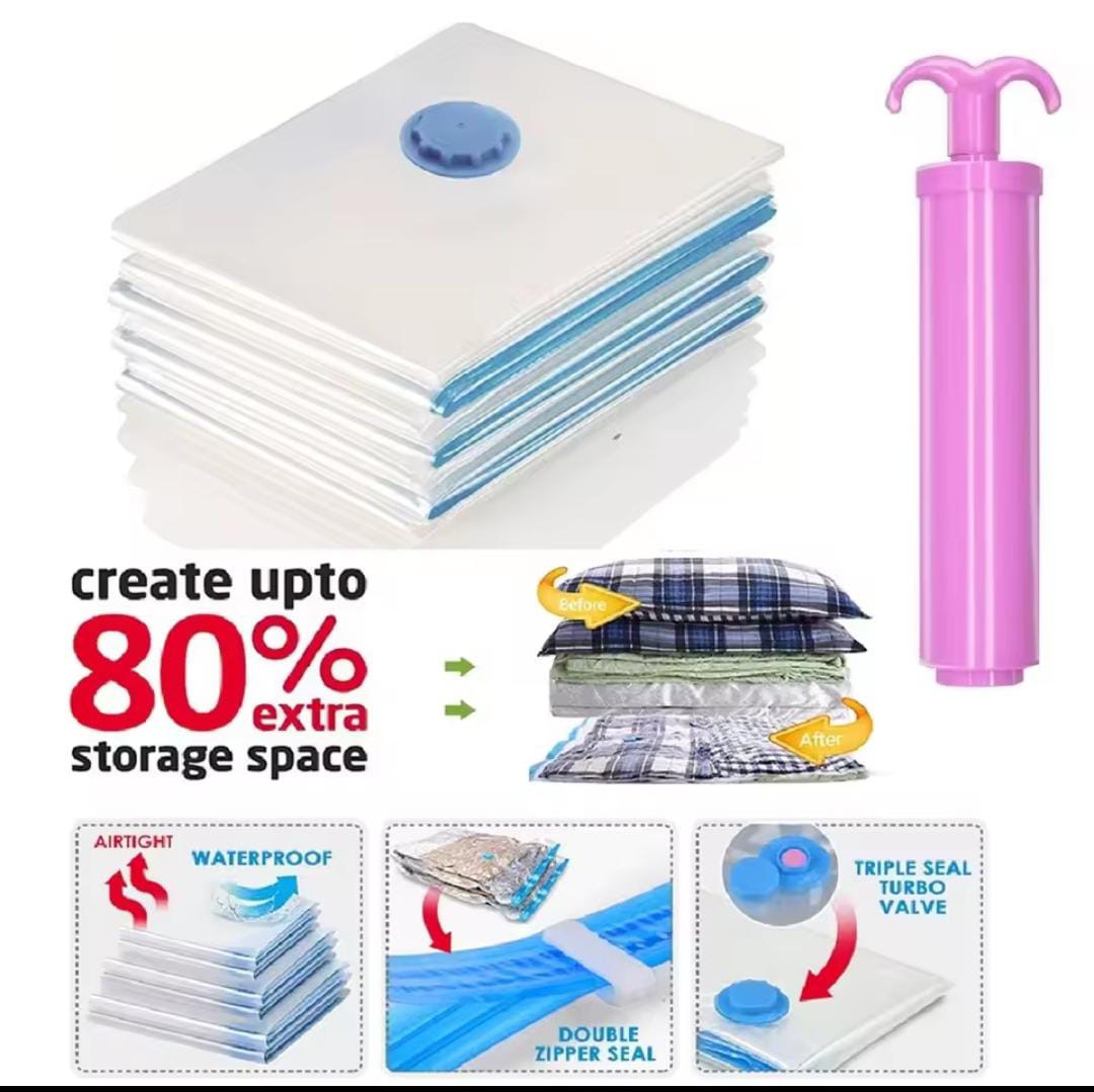 Vacuum Storage Bags  5 Bag And 1 Suction Pump